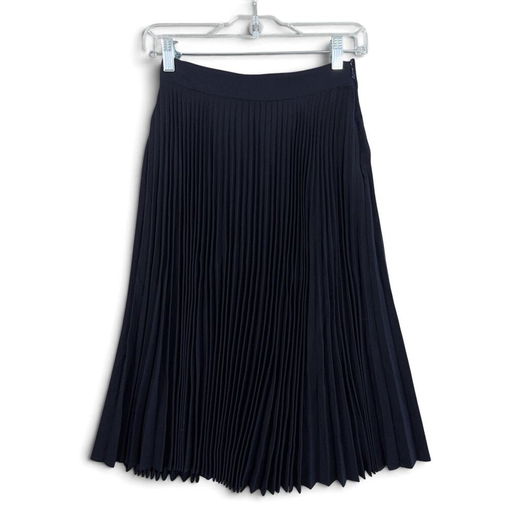 Milly Of New York Navy Accordion Midi Skirt Size 4 Wool Silk Lined Dark Academia